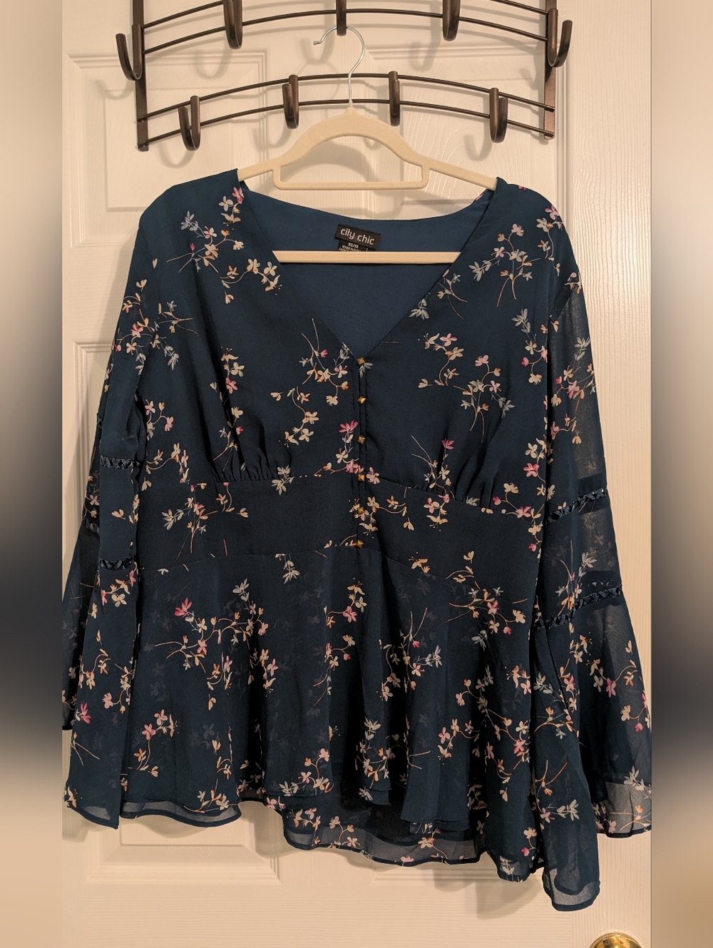 City Chic Dark Teal Floral Peplum Blouse